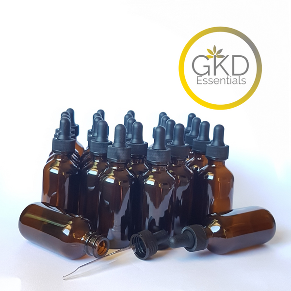 2 oz Amber Glass Bottles with Black Top